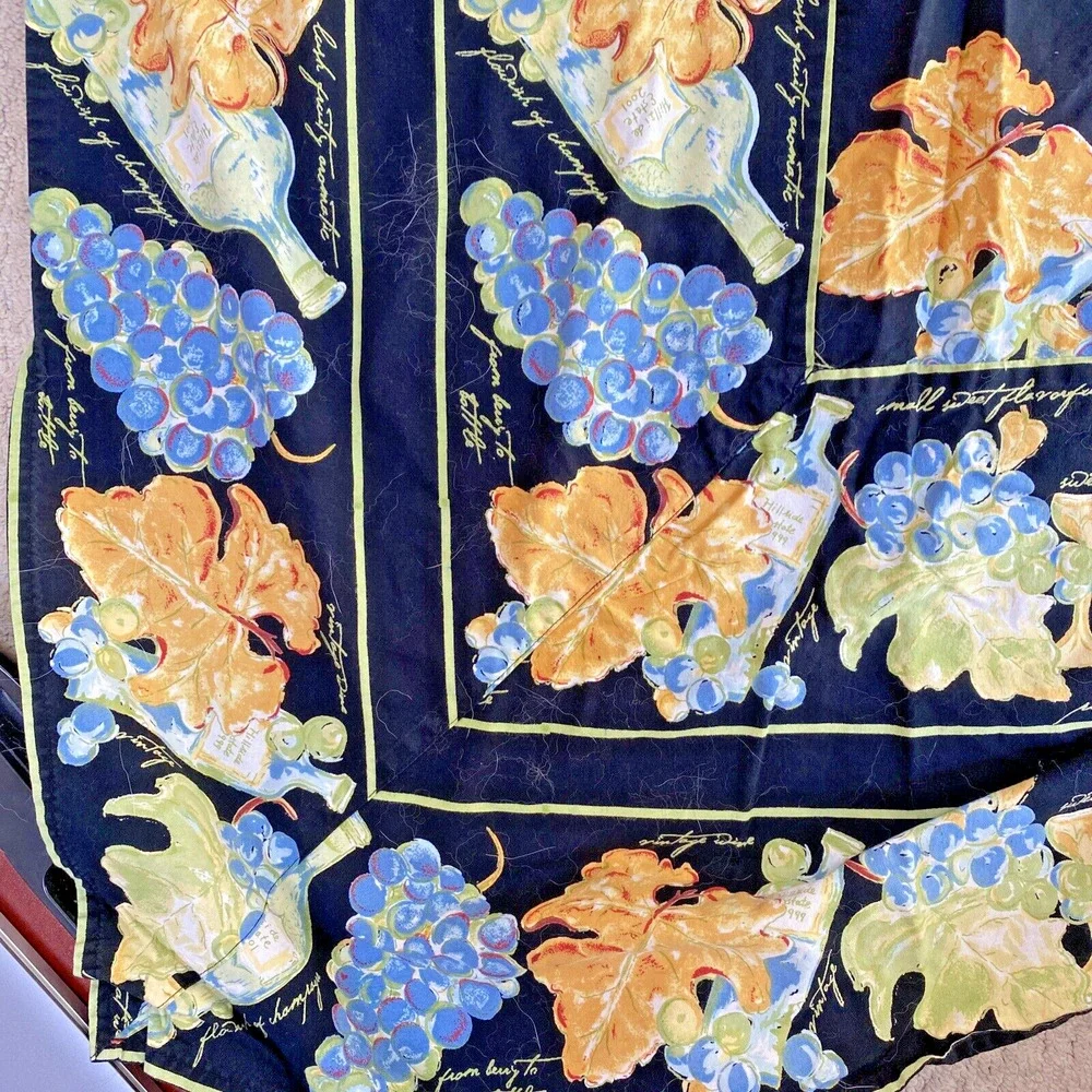 Vintage APRIL CORNELL Tablecloth Black & Multicolor Wine Vineyard Cotton Picnic